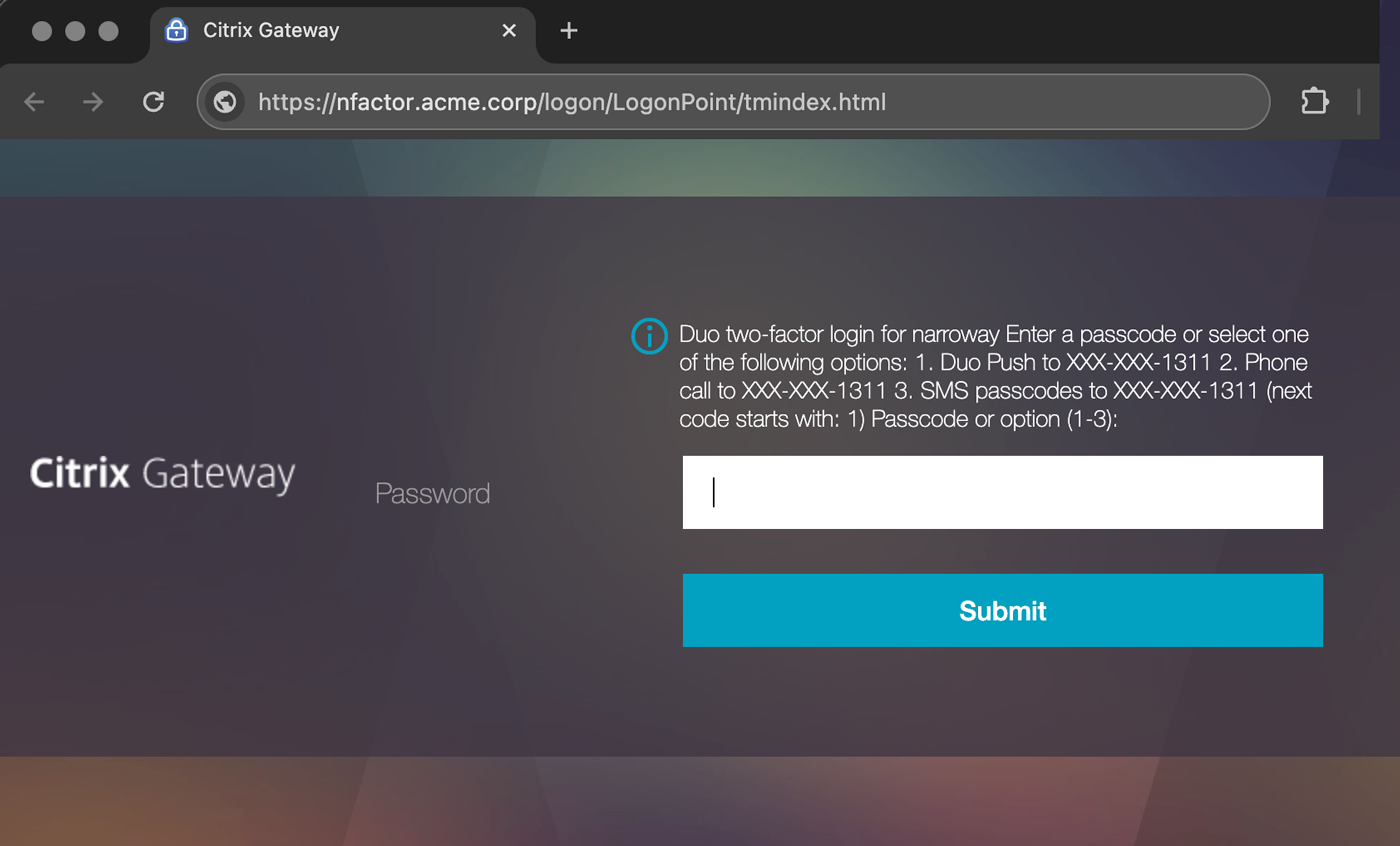 Citrix Gateway RADIUS Challenge Authentication Prompt