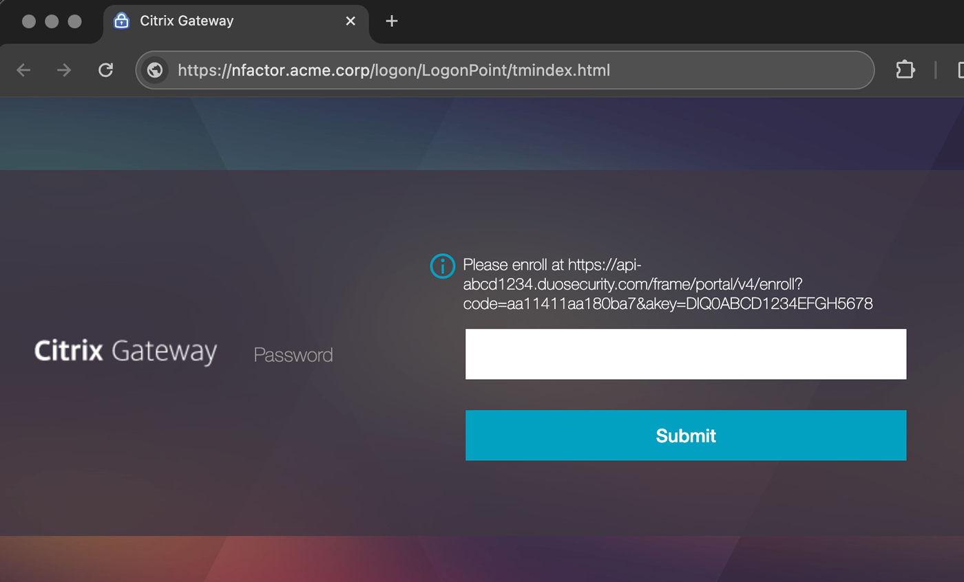 Citrix Gateway RADIUS Challenge Enrollment Link