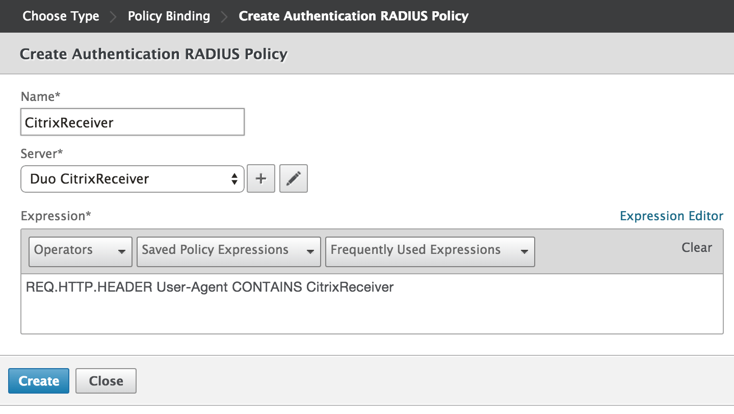 Create Receiver Authentication Policy
