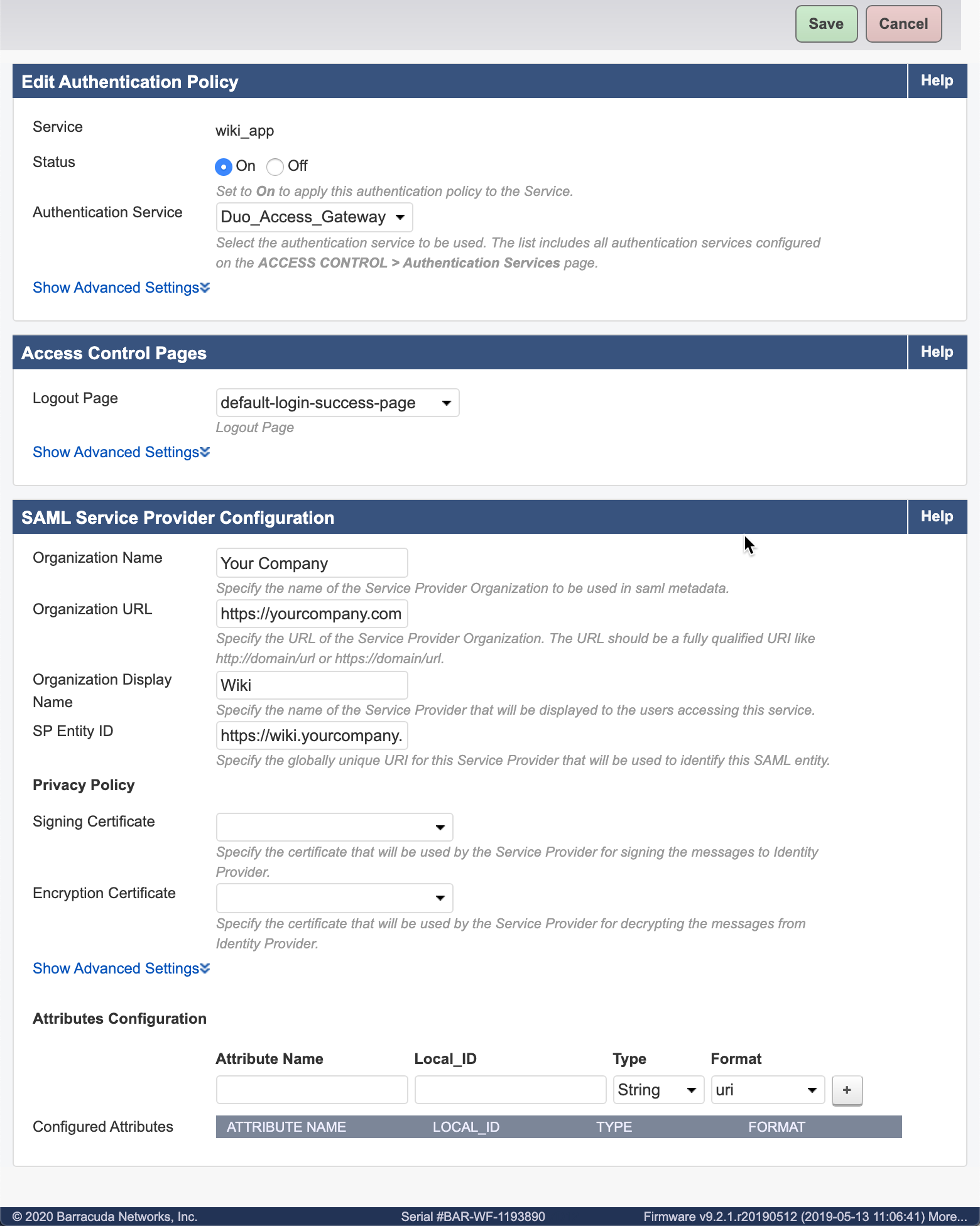 Barracuda WAF SSO Configuration