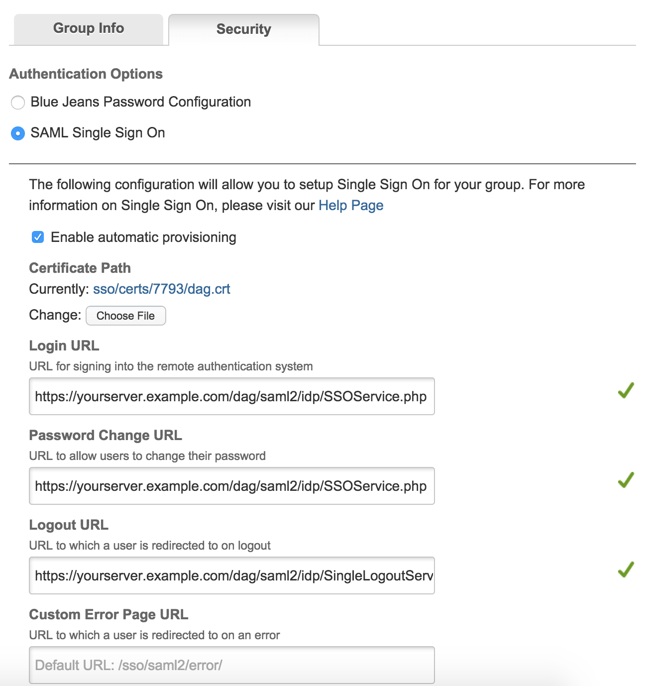 BlueJeans Single Sign-On Setting