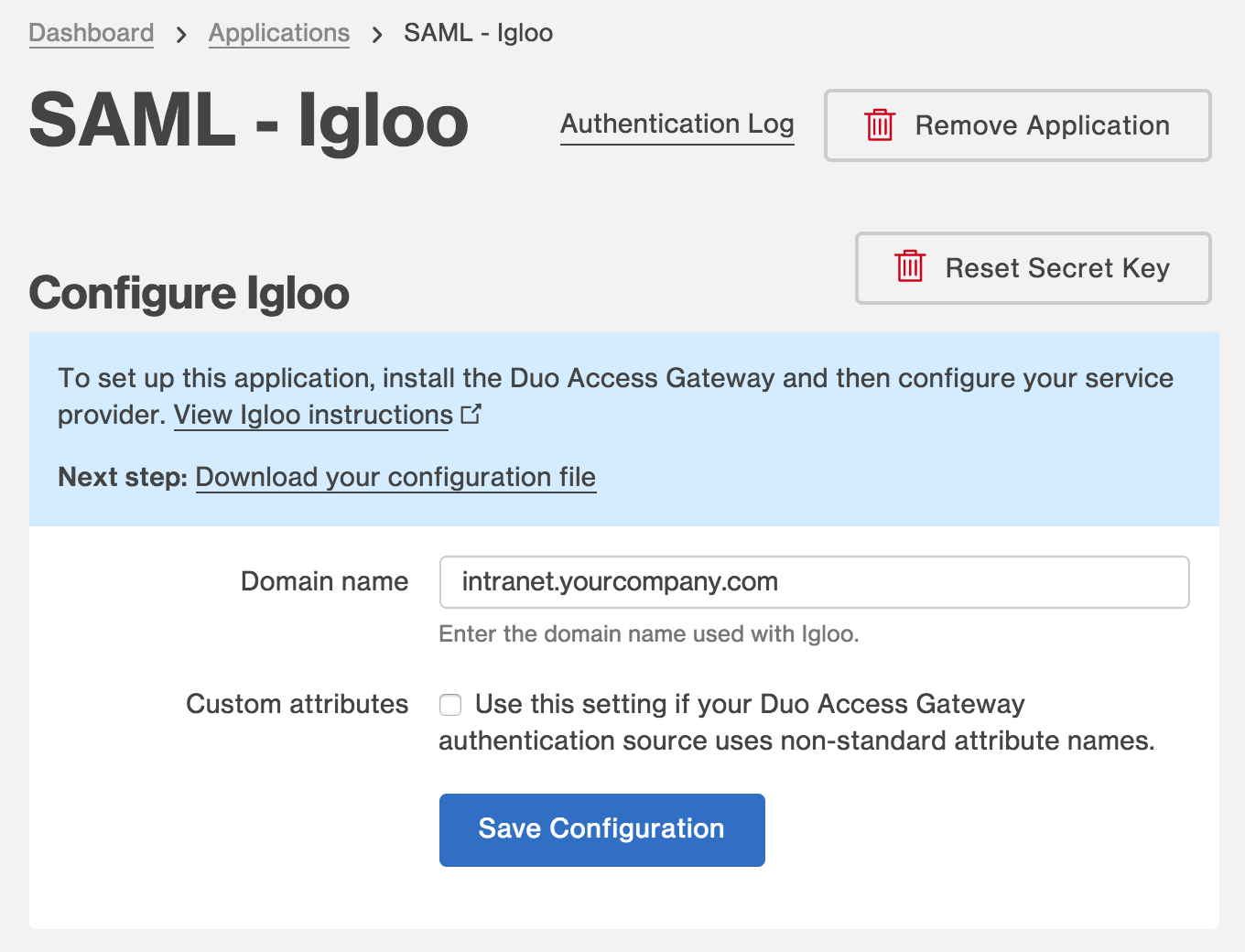 Duo Igloo Application Settings
