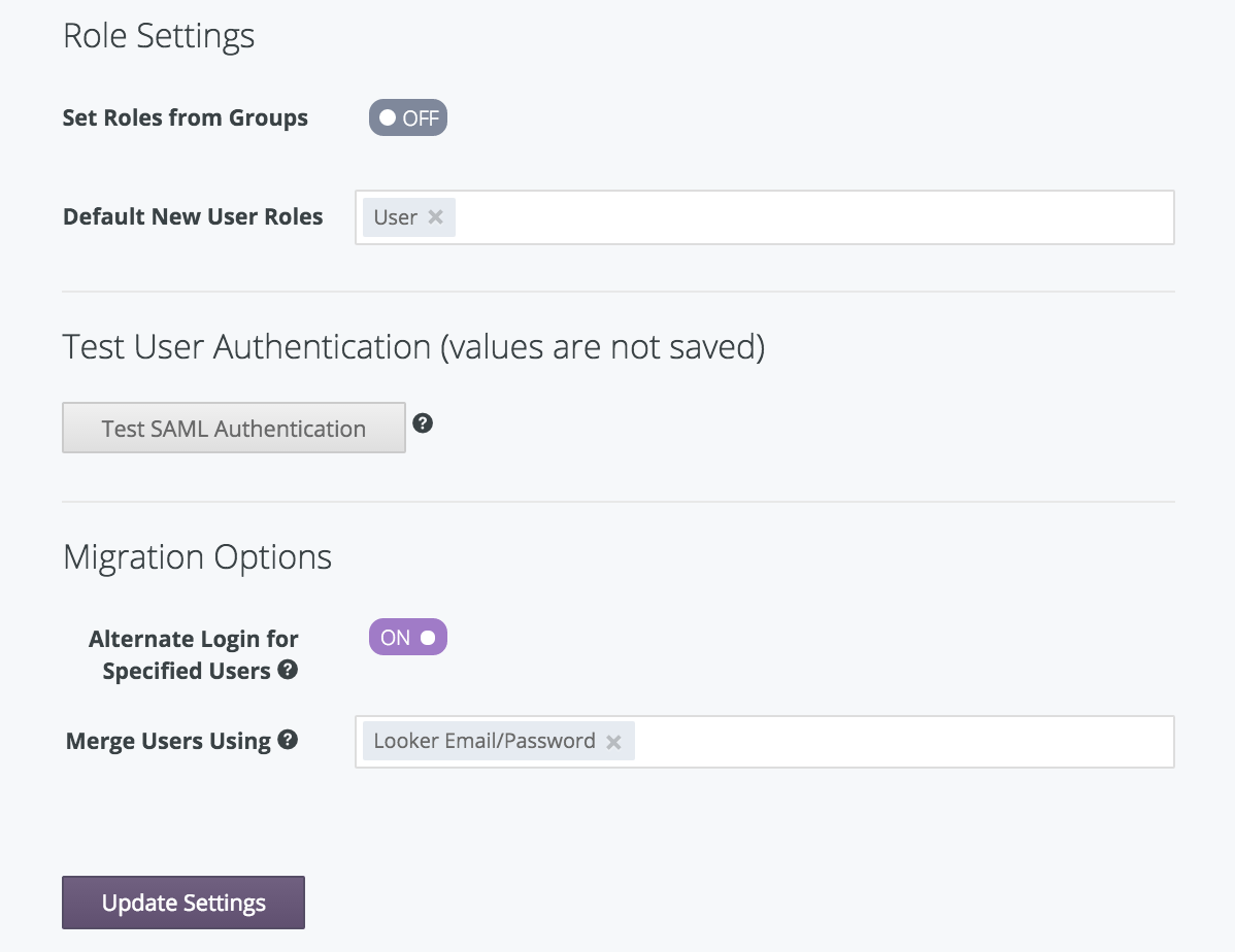 Looker Single Sign-On Additional Settings