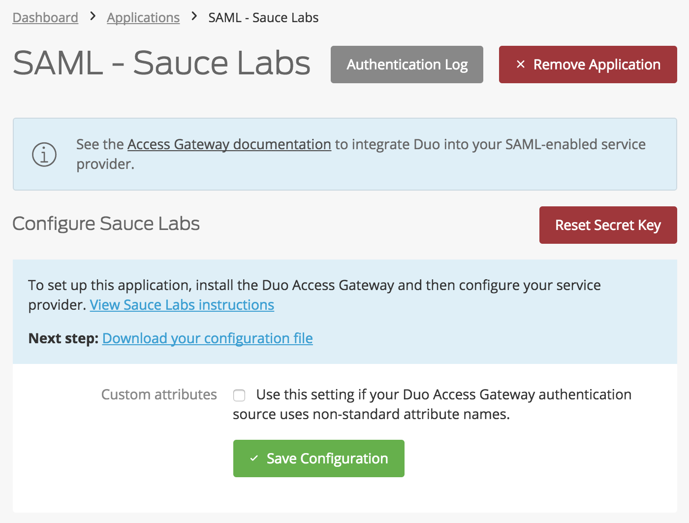 Duo Sauce Labs Application Settings