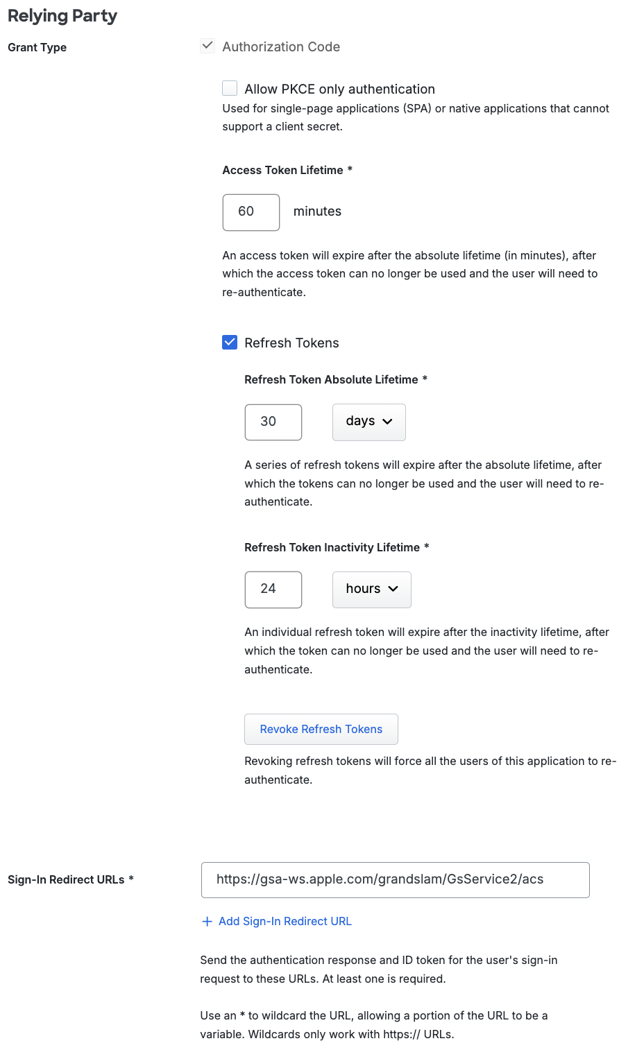 Duo Apple Business Relying Party Section