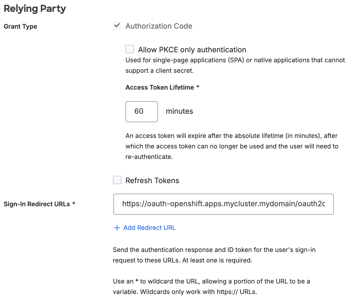 Duo Red Hat OpenShift Relying Party Section