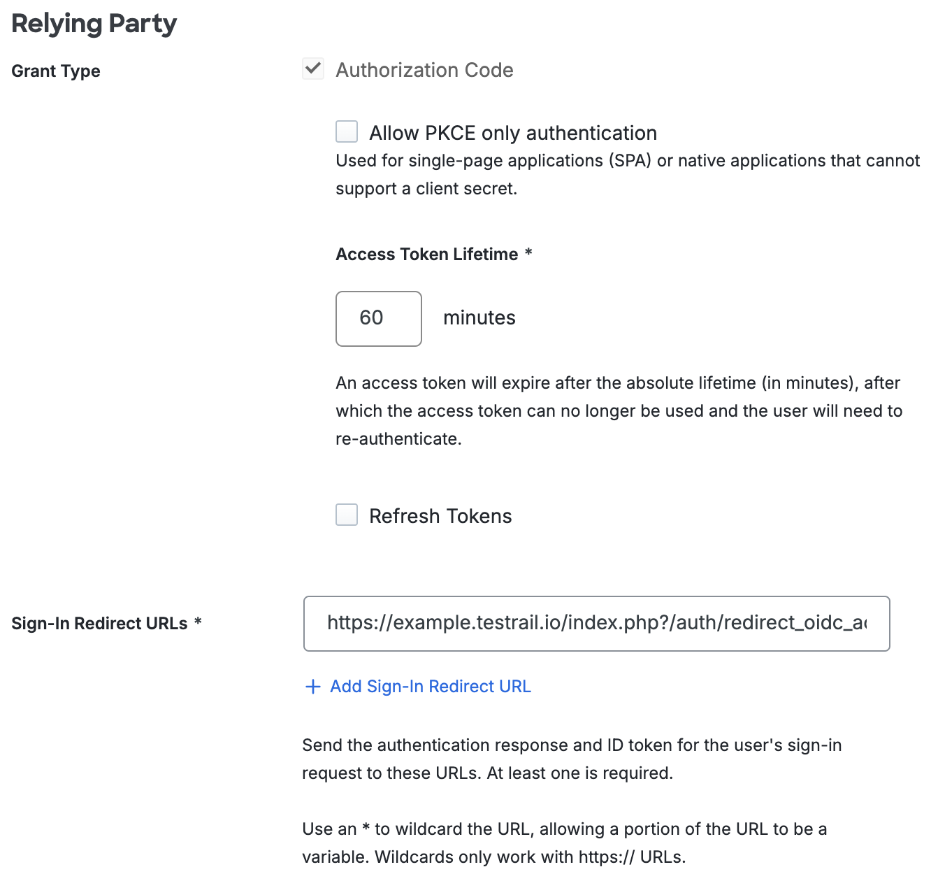 Duo TestRail Relying Party Section