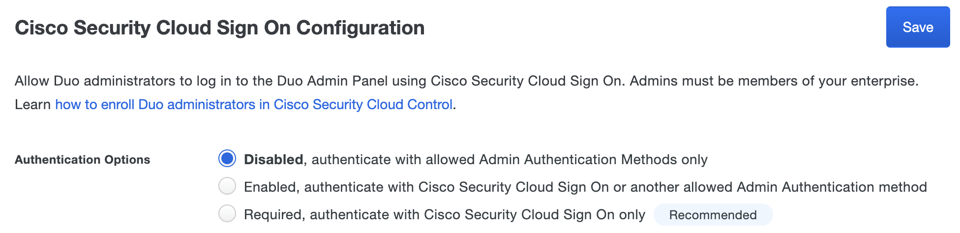 Cisco Security Cloud Sign On Admin Login Setting