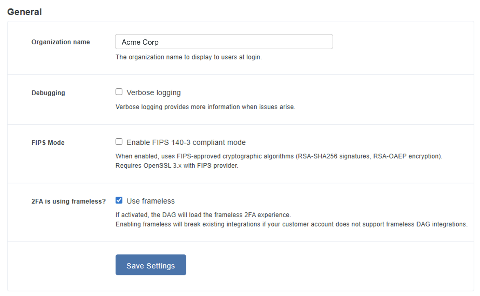 DAG General Settings