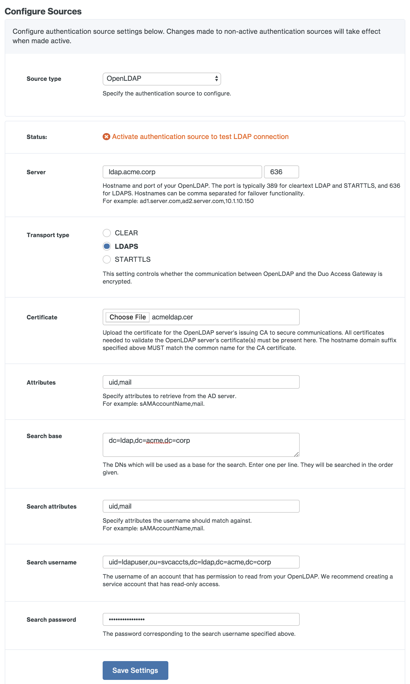 Configure OpenLDAP Connection