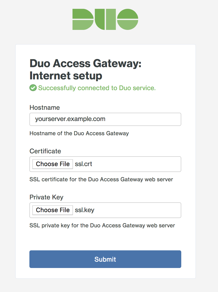 Duo Access Gateway Initial set hostname page