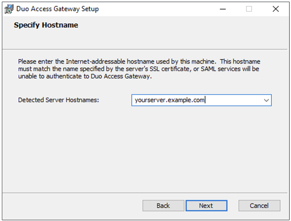 Duo Access Gateway Installation - Host Name