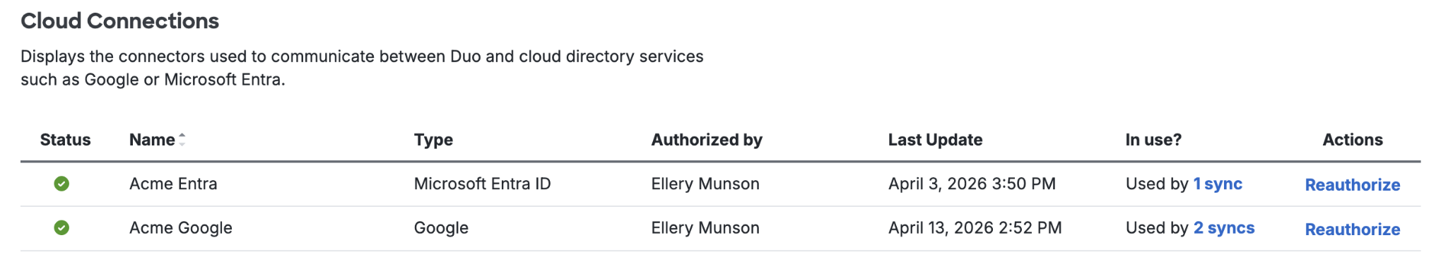 Cloud Connections List