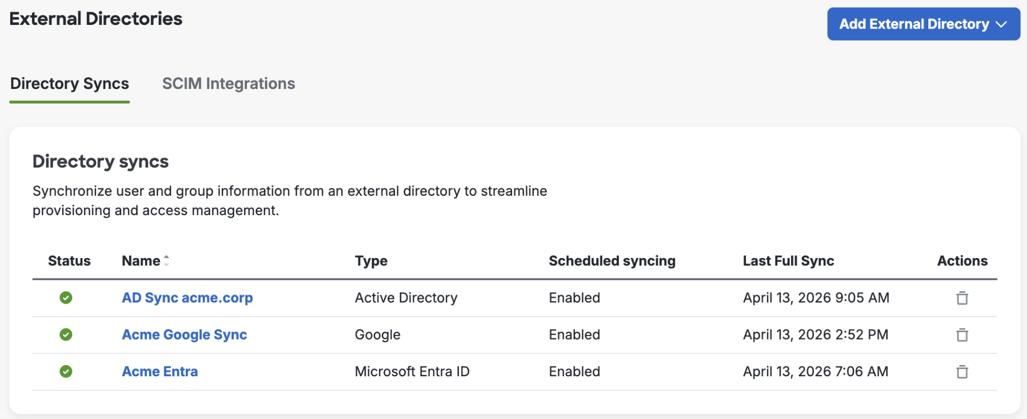 Directory Syncs List