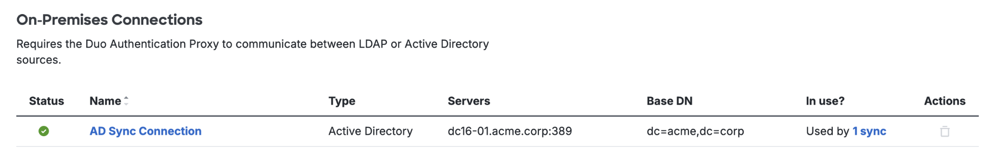 On-Premises Connections List