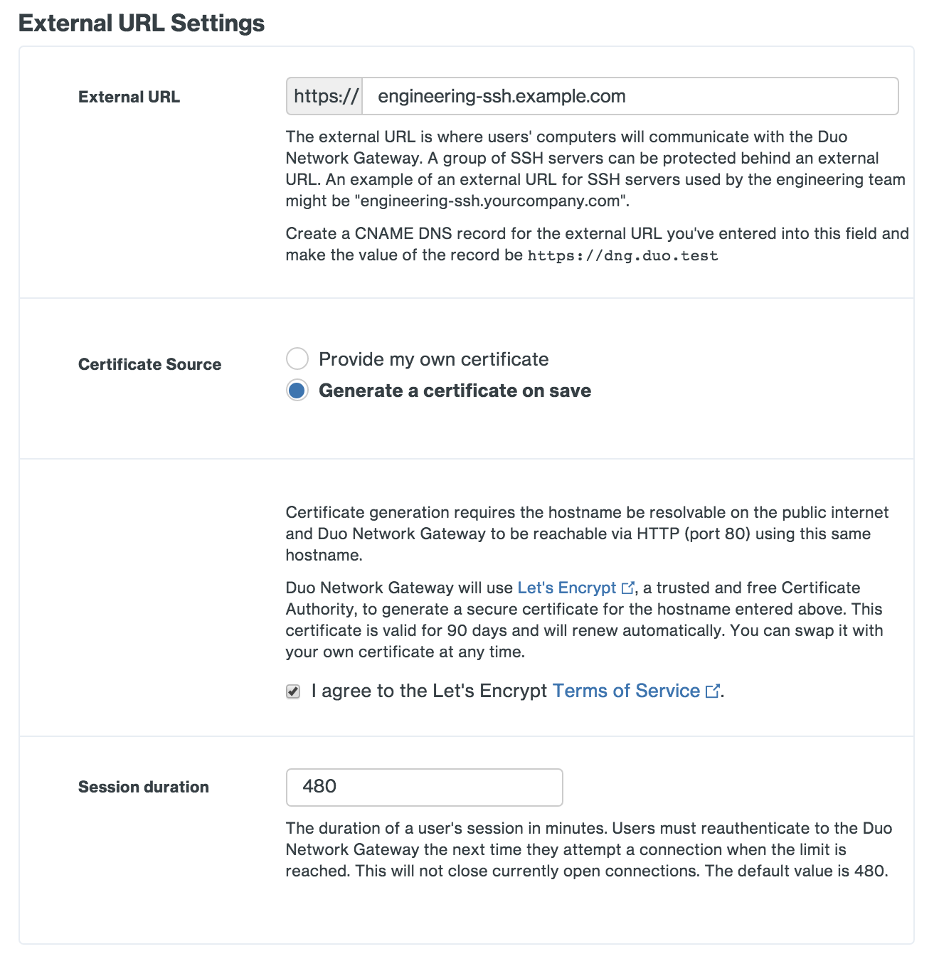 Configure Relay Host settings for Duo Network Gateway SSH server with Let's Encrypt