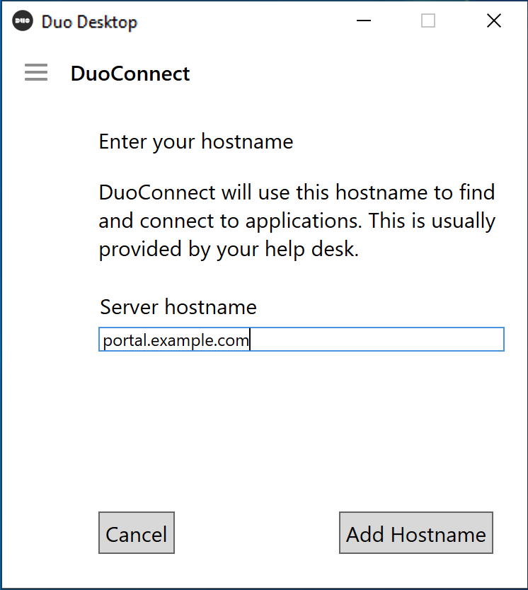 Configure DuoConnect Server Hostname in Duo Desktop App on Windows