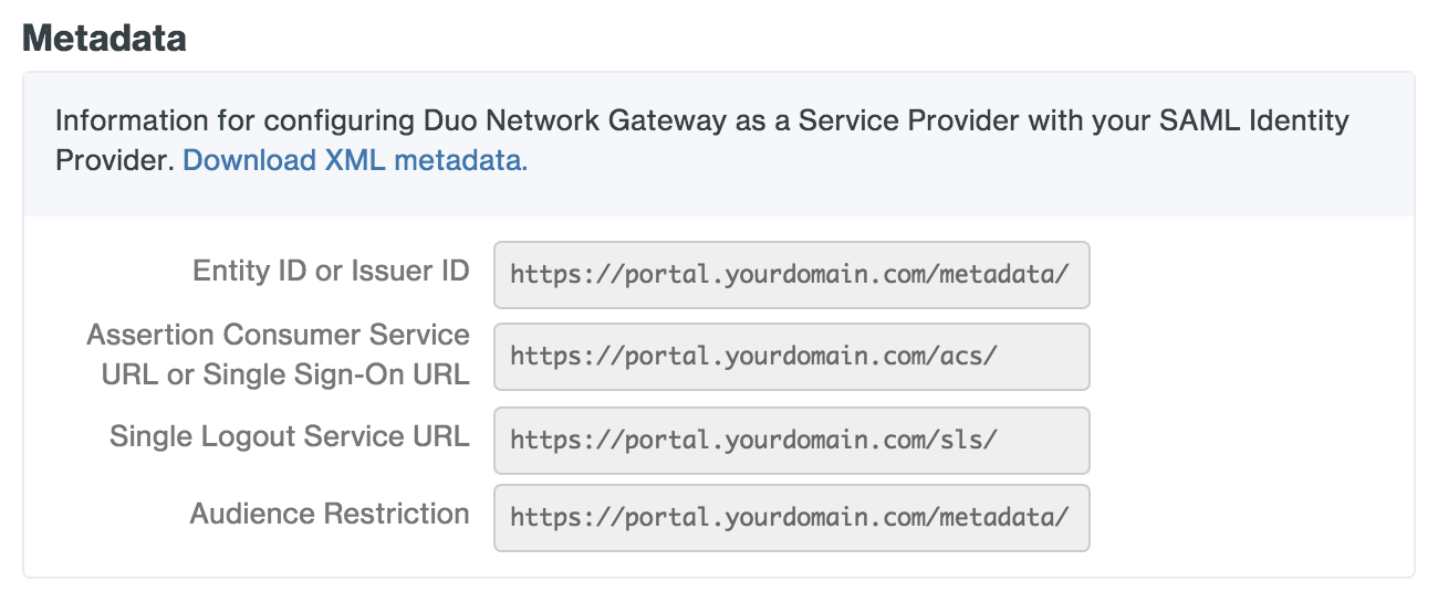 Duo Network Gateway Metadata Information