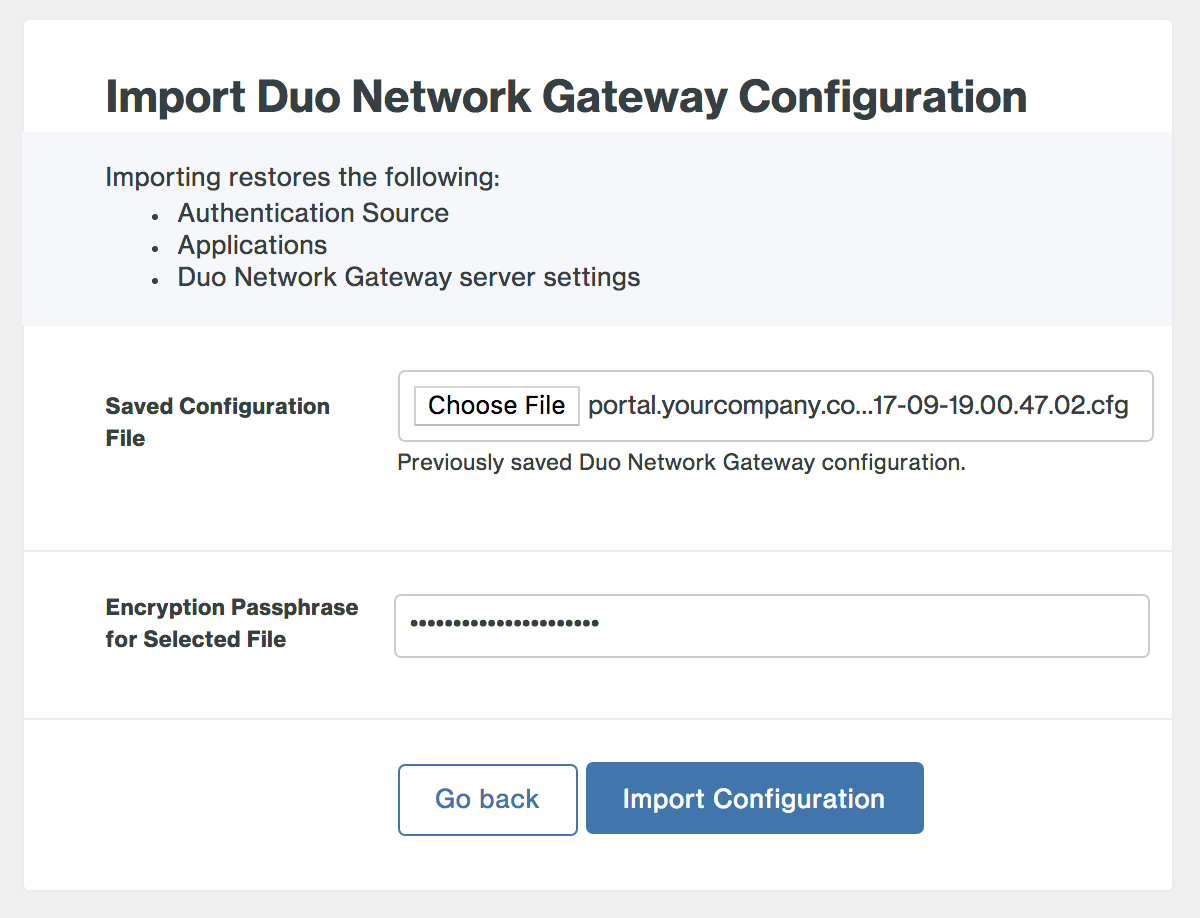 Restore Duo Network Gateway from initial configuration page