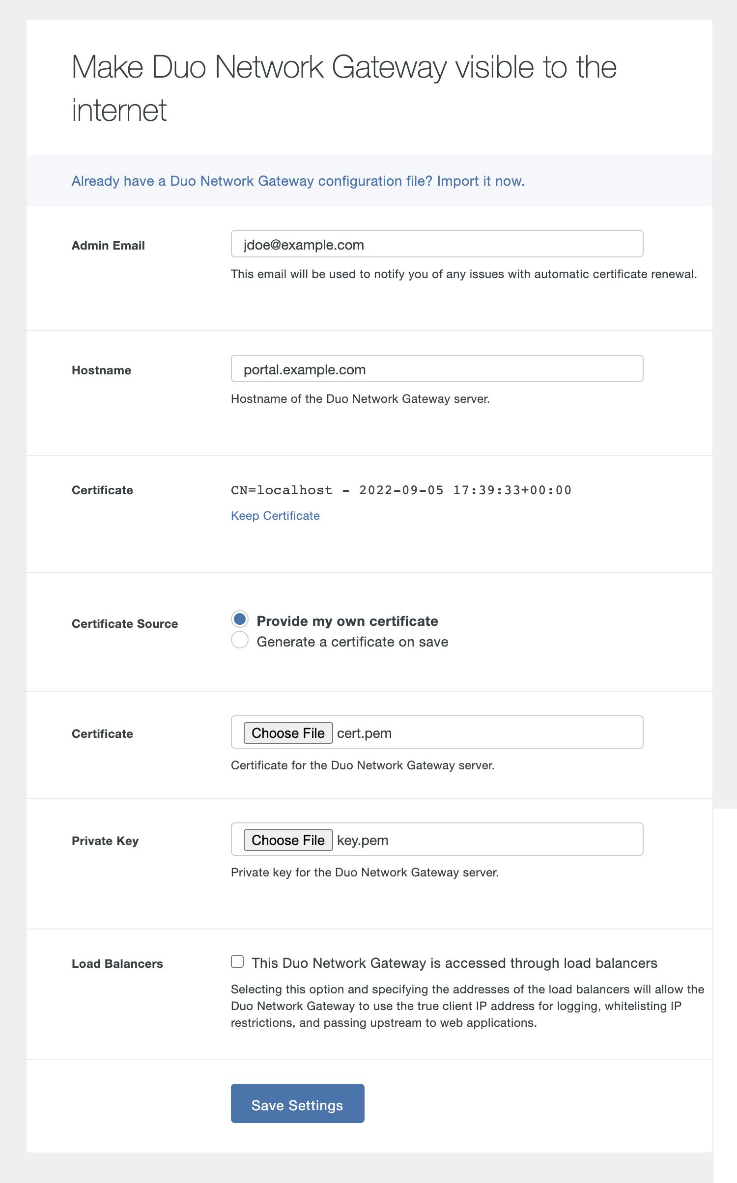 key a generate from file crt Network Duo Security Gateway Duo