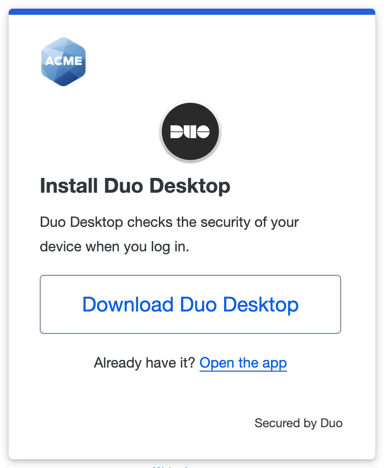 Duo Universal Prompt Enrollment with Duo Desktop Install Prompt