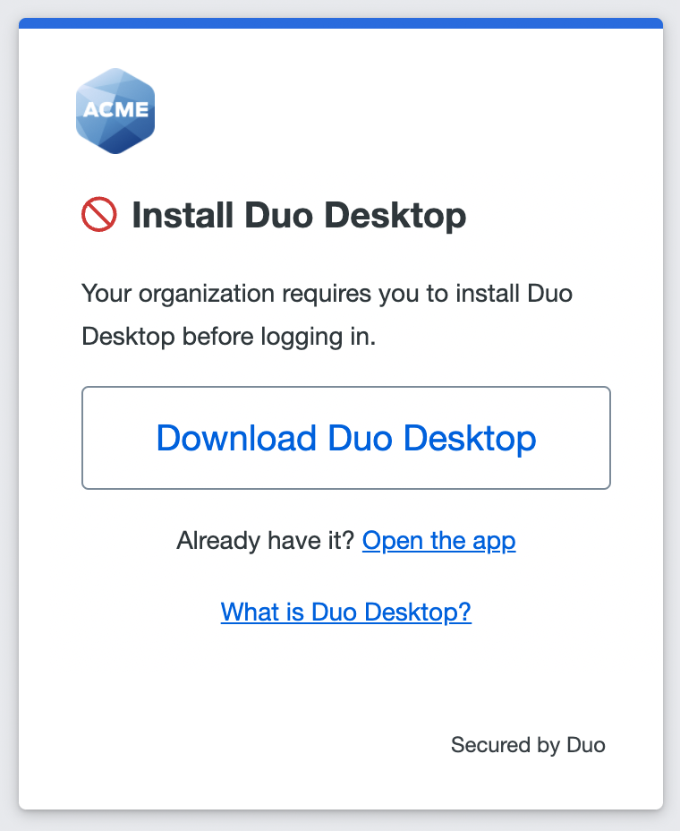 Duo Prompt with Duo Desktop Install Prompt