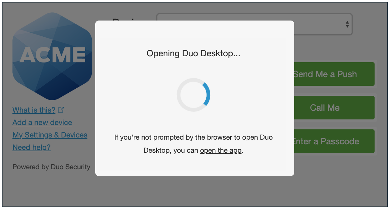 Duo Prompt with Duo Desktop Notice