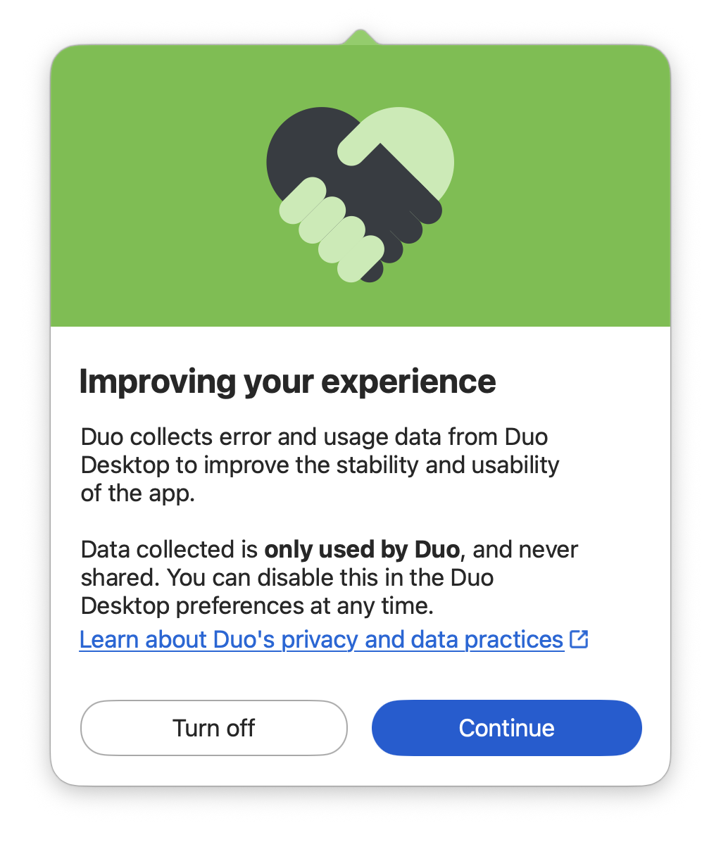 Duo Desktop Data Collection Preference Prompt
