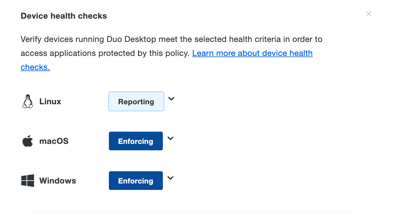 Configured Enforcing Duo Desktop policy