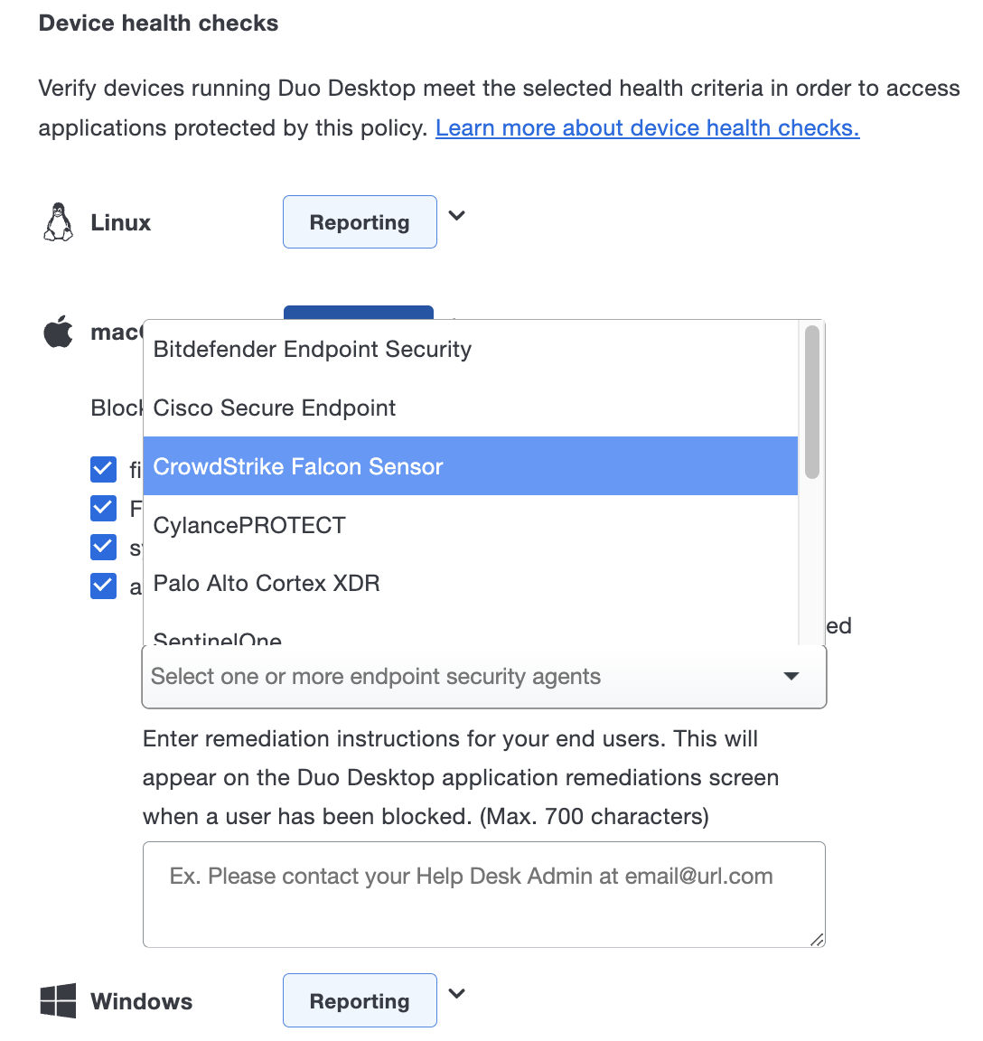Duo Premier Duo Desktop Security Agent Verification Policy Options