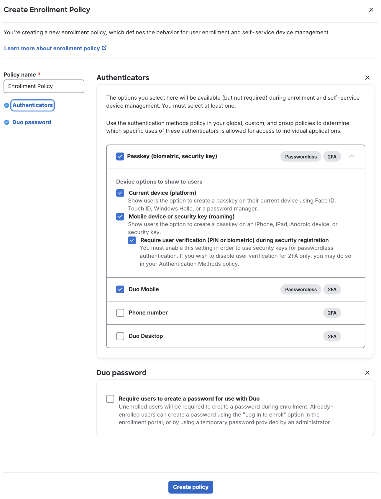 Creating an Enrollment Policy