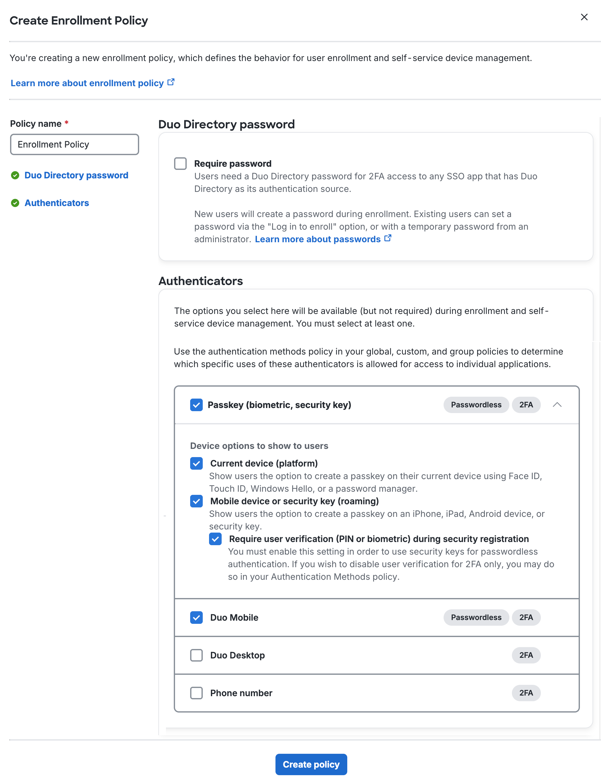Creating an Enrollment Policy