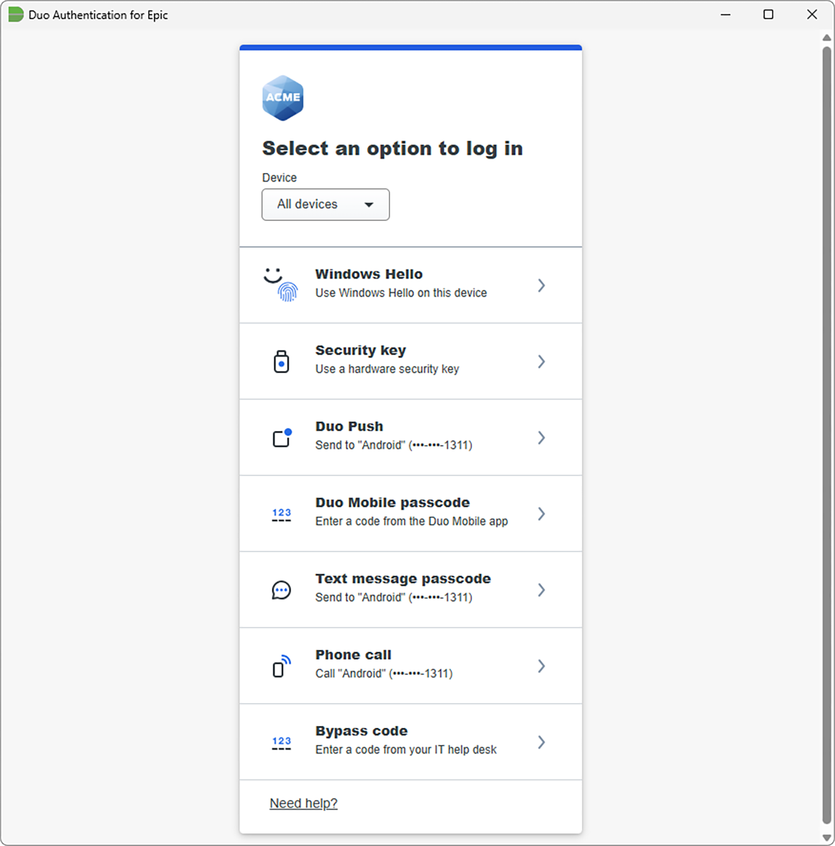 Authentication Methods for Epic Hyperdrive in the Duo Universal Prompt