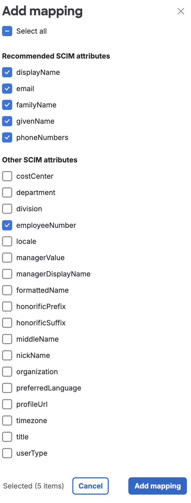 Add Generic Inbound SCIM Attribute Mappings