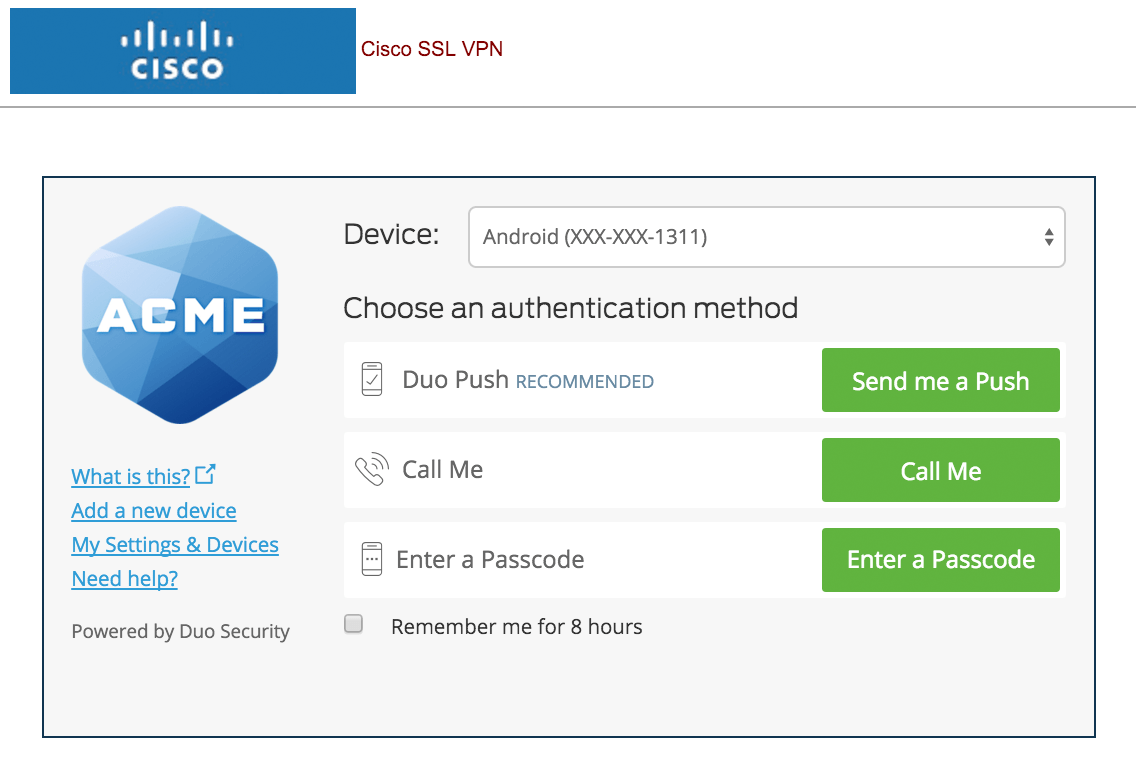 Cisco SSL VPN with Duo Authentication