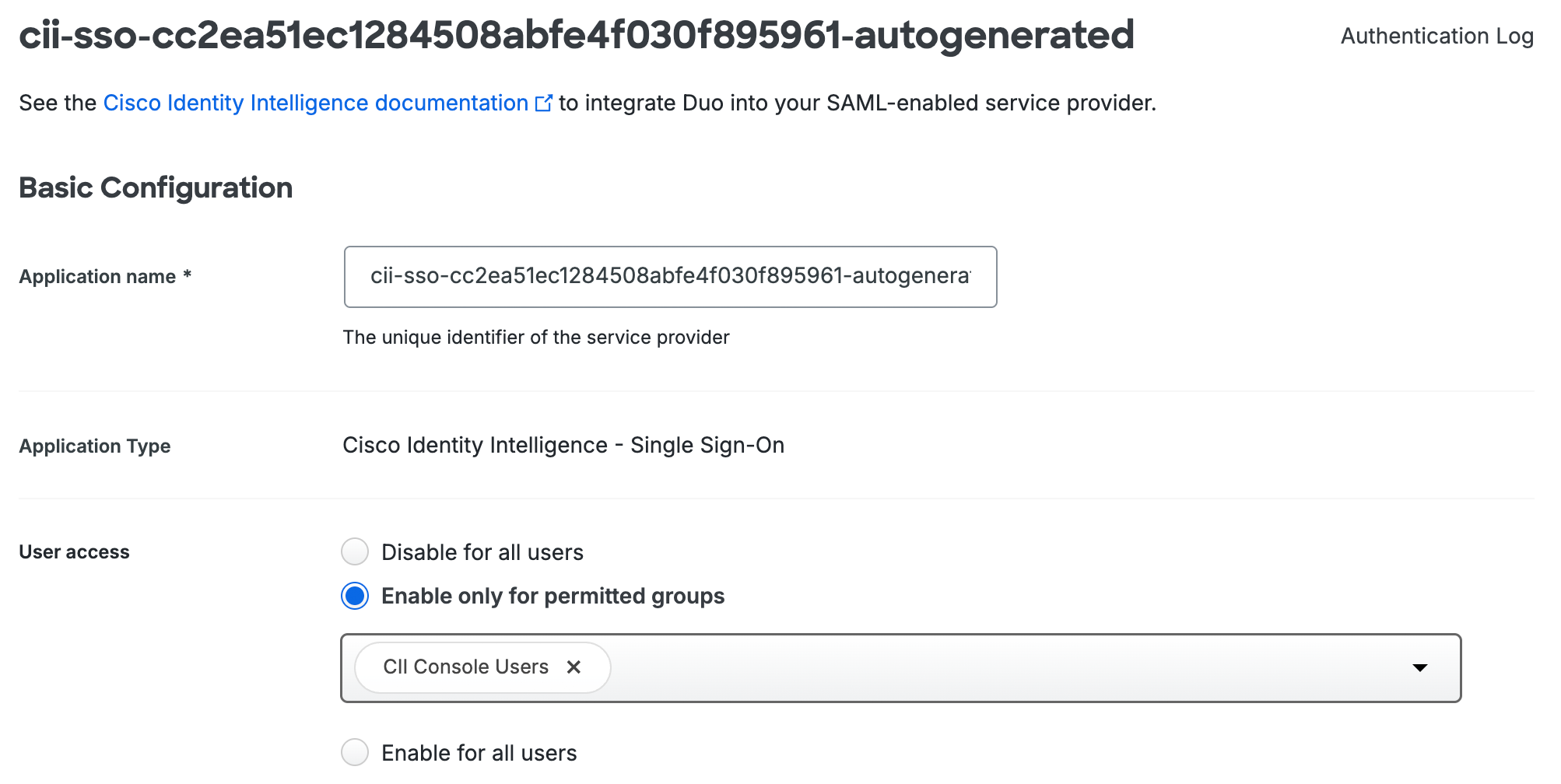 Cisco Identity Intelligence Duo SSO User Access Restricted to Permitted Group