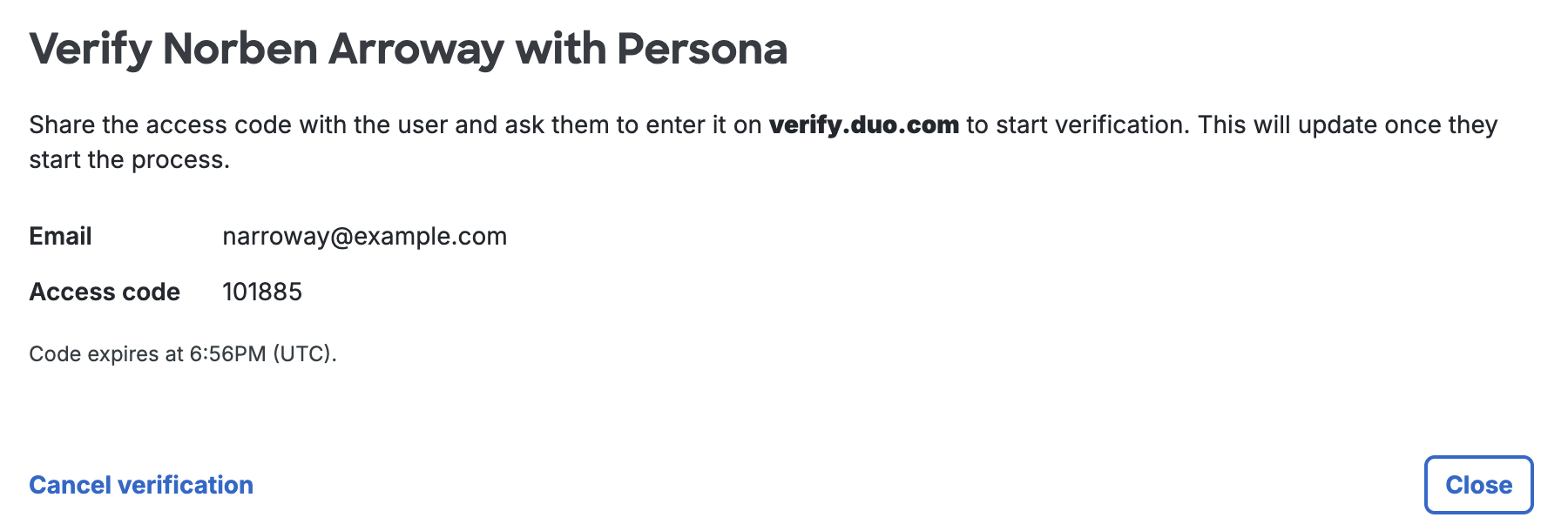 Identity Verification Code Generated