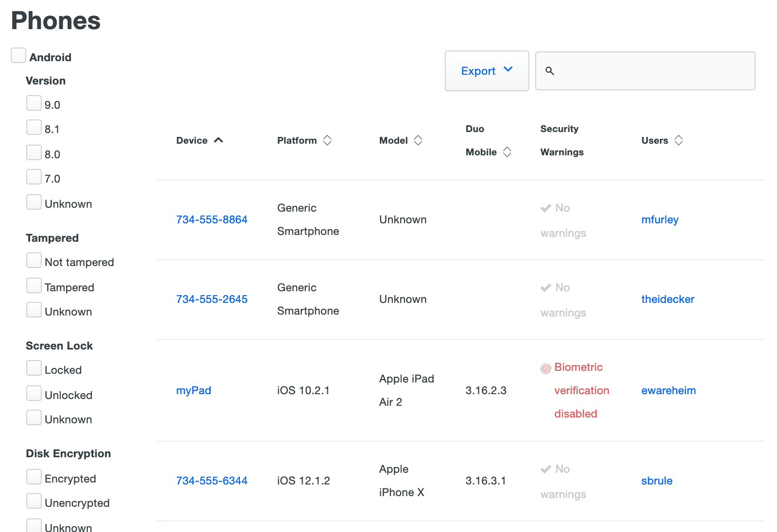 2FA Device List