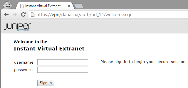 Default Juniper SSL VPN sign-in page text