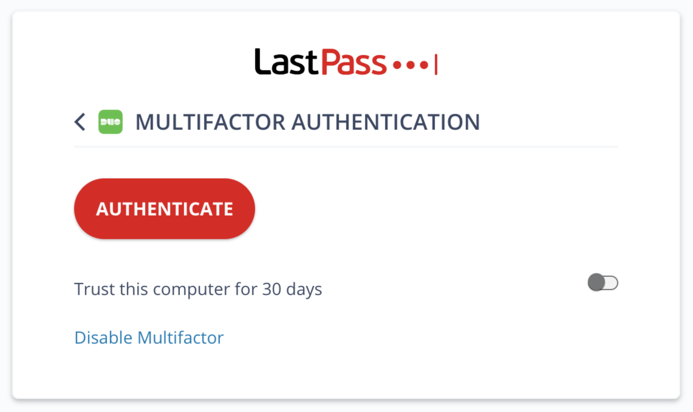 LastPass Duo Authentication