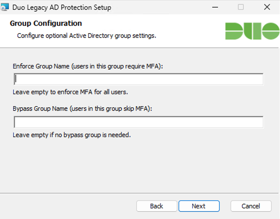 Enter Enforce or Bypass AD Group Names
