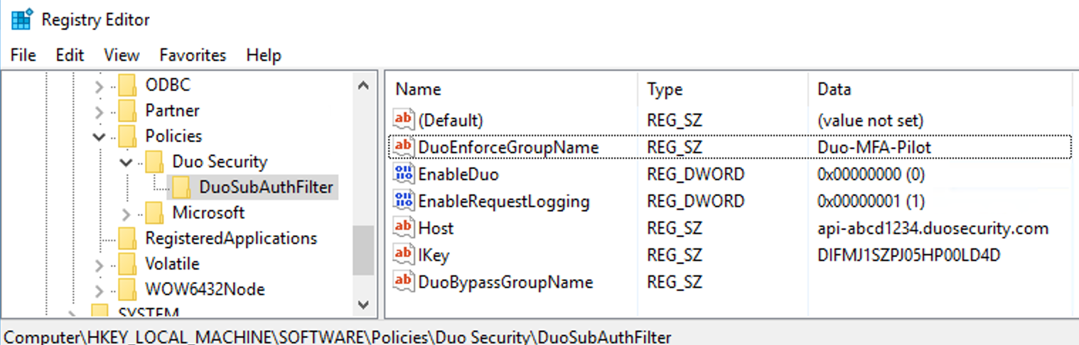 Example MFA Enforce Group in Registry
