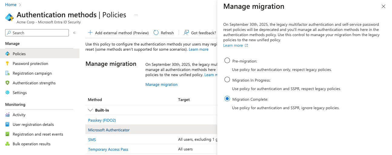 Duo Entra ID Authentication Methods Migration Status