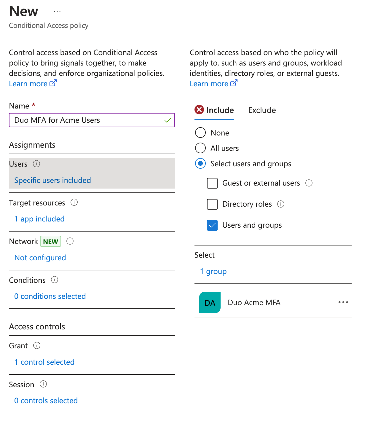 Duo Entra ID CA Policy Group Assignment