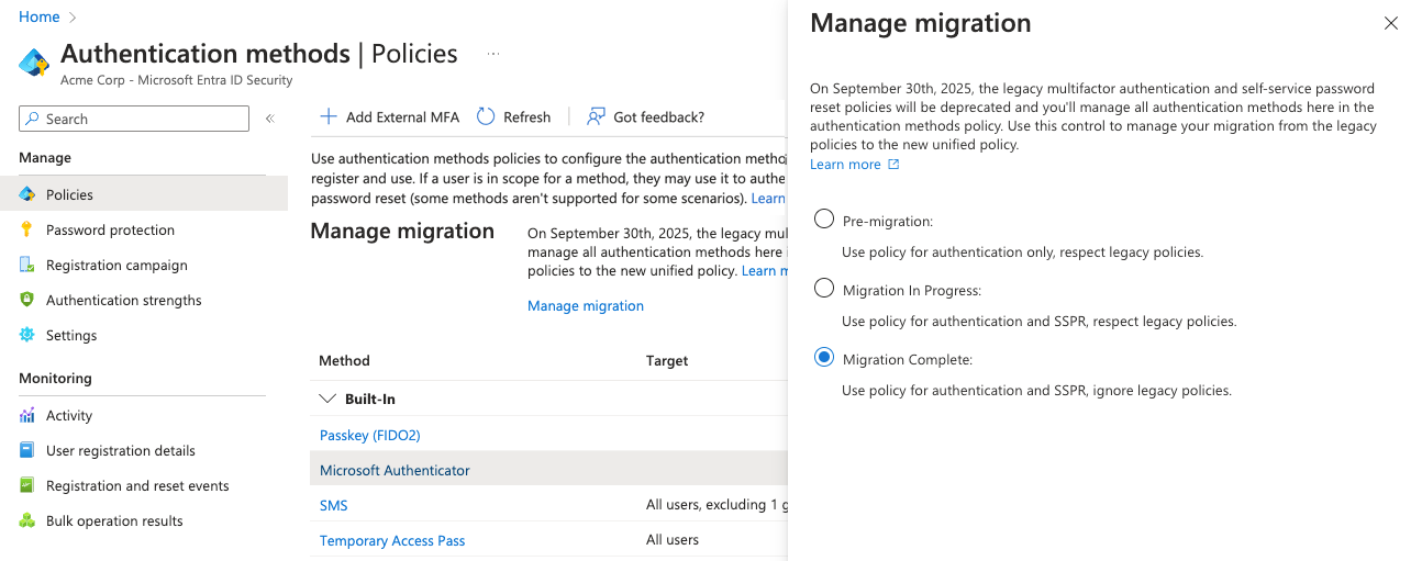 Duo Entra ID Authentication Methods Migration Status