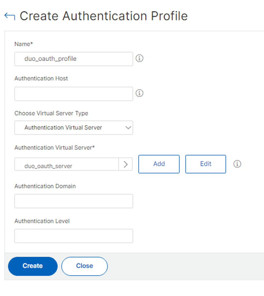 Add Duo Authentication Profile