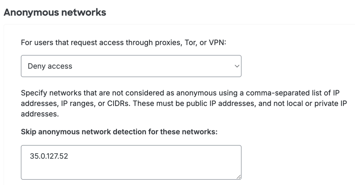 Anonymous Networks Settings