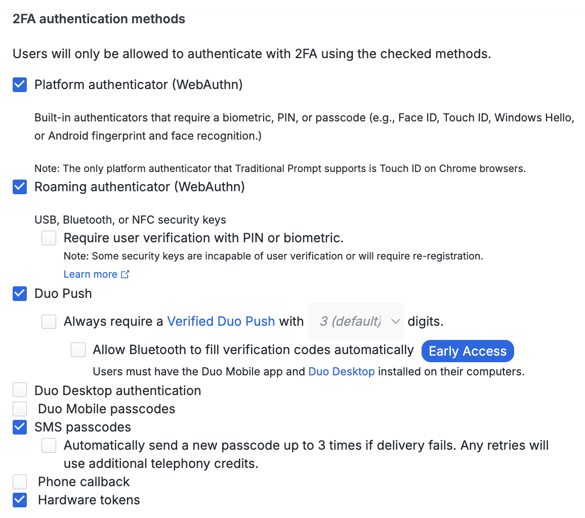 Authentication Methods Settings