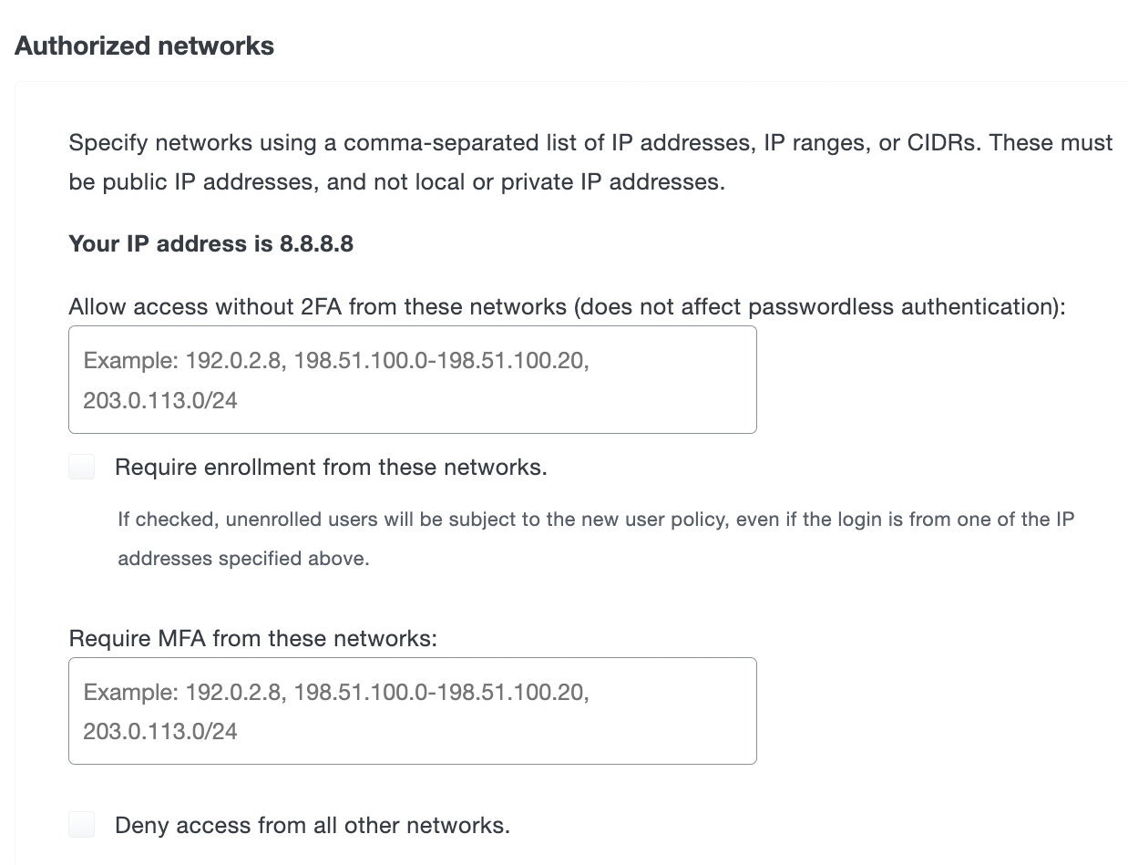 Duo Access and Beyond Authorized Networks Settings