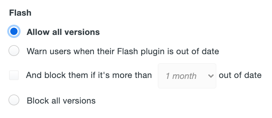 Legacy Flash Plugin Options